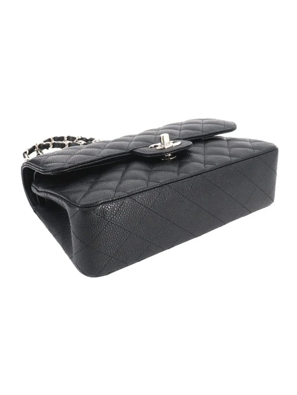 Chanel Quilted 23 Chain Shoulder Bag Caviar Leather Black Silver